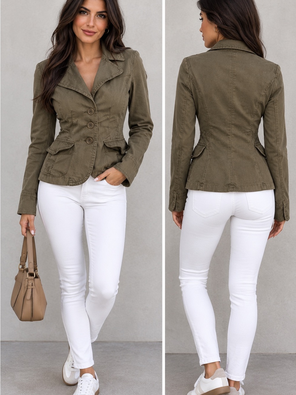 Olive Green Tailored Women's Cotton Blazer Jacket